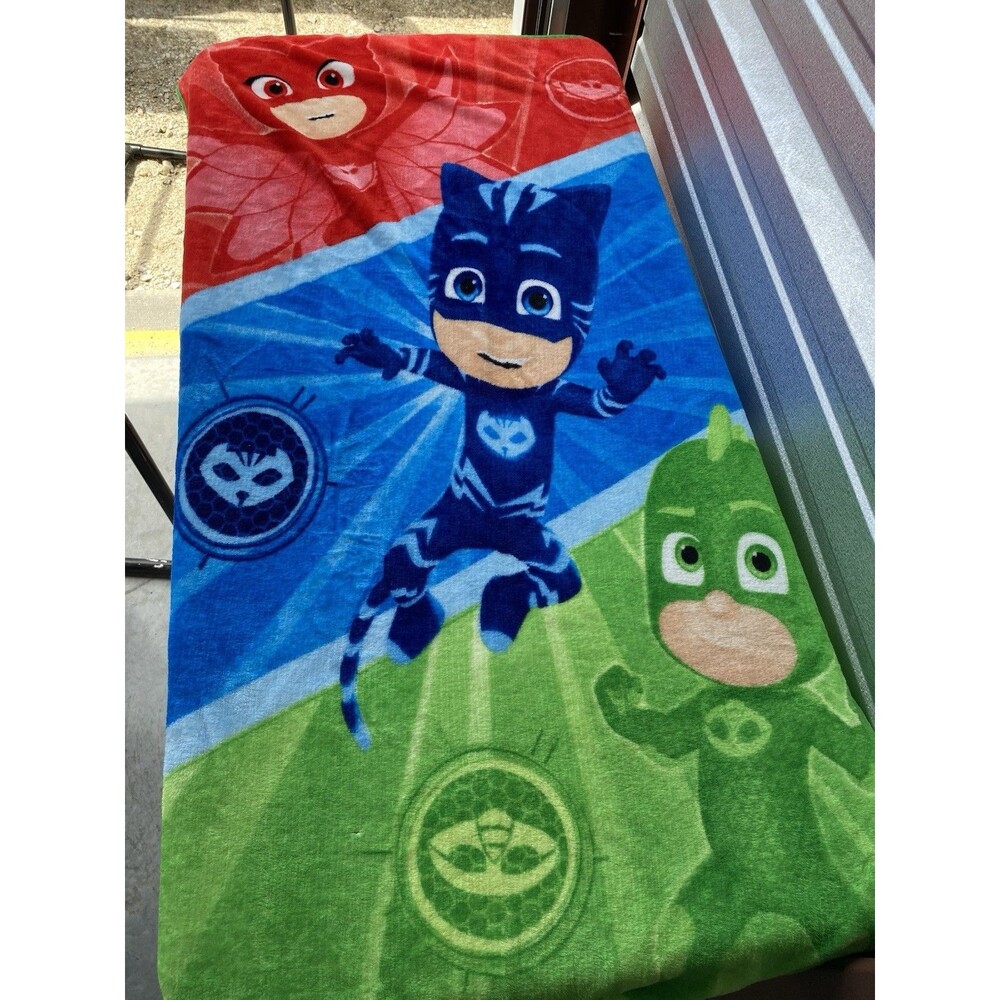 PJ Masks Fleece Throw Blanket Owlette Catboy Gekko Kids Bedding Superheroes Blue